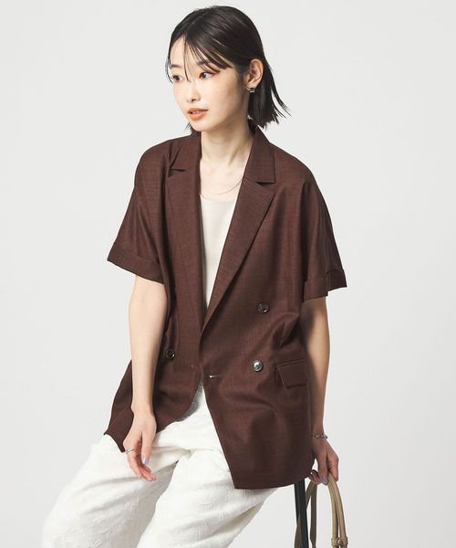 green label relaxing/［size SHORTあり］ライト リネンライク ハーフスリーブ ジャケット UVカット 通気性/テーラードジャケット