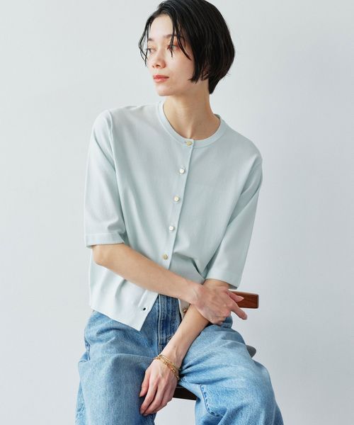 green label relaxing/ハーフスリーブ ニット カーディガン ウォッシャブル 接触冷感 UVカット/カーディガン / ボレロ