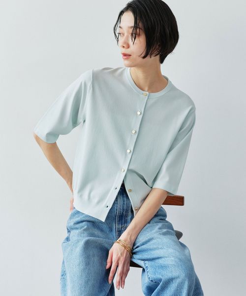green label relaxing/ハーフスリーブ ニット カーディガン ウォッシャブル 接触冷感 UVカット/カーディガン / ボレロ