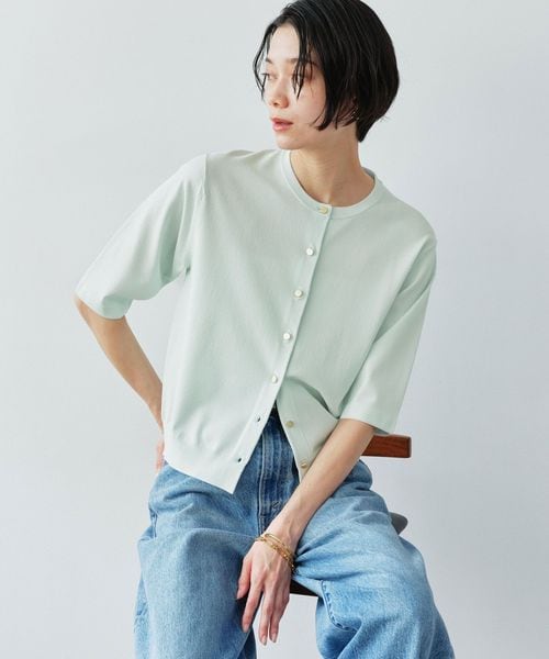 green label relaxing/ハーフスリーブ ニット カーディガン ウォッシャブル 接触冷感 UVカット/カーディガン / ボレロ