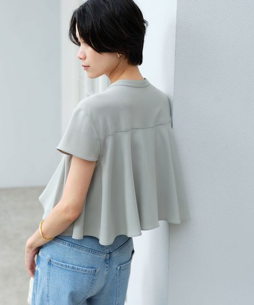 green label relaxing/ジョーゼット  ヨークフレア ショートスリーブ ブラウス マシンウォッシャブル 接触冷感/シャツ / ブラウス