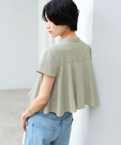green label relaxing/ジョーゼット  ヨークフレア ショートスリーブ ブラウス マシンウォッシャブル 接触冷感/シャツ / ブラウス