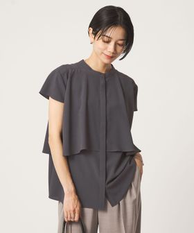green label relaxing/ジョーゼット  ヨークフレア ショートスリーブ ブラウス マシンウォッシャブル 接触冷感/シャツ / ブラウス