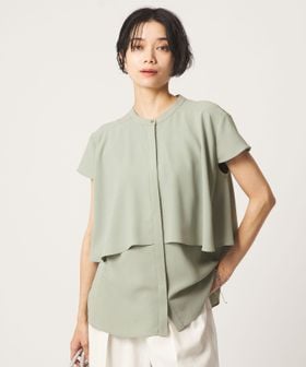 green label relaxing/ジョーゼット  ヨークフレア ショートスリーブ ブラウス マシンウォッシャブル 接触冷感/シャツ / ブラウス