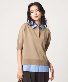 green label relaxing/2WAY スキッパー シャツ プルオーバー ニット 5分袖 /ニット / セーター
