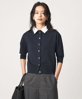 green label relaxing/2WAY レース ポロ襟 5分袖 ニット カーディガン/カーディガン / ボレロ