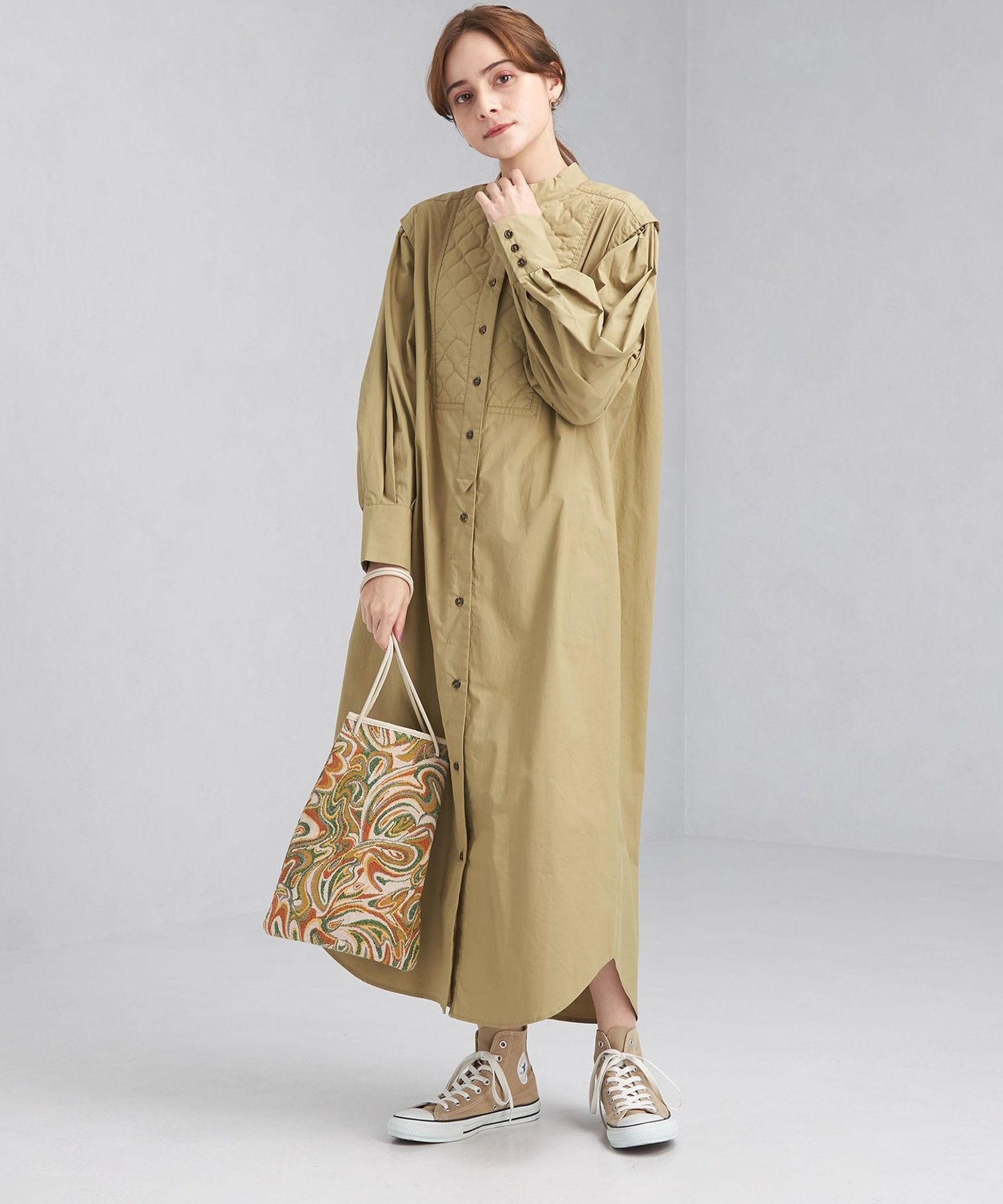 Tavii キルト ボリューム スリーブ ワンピース