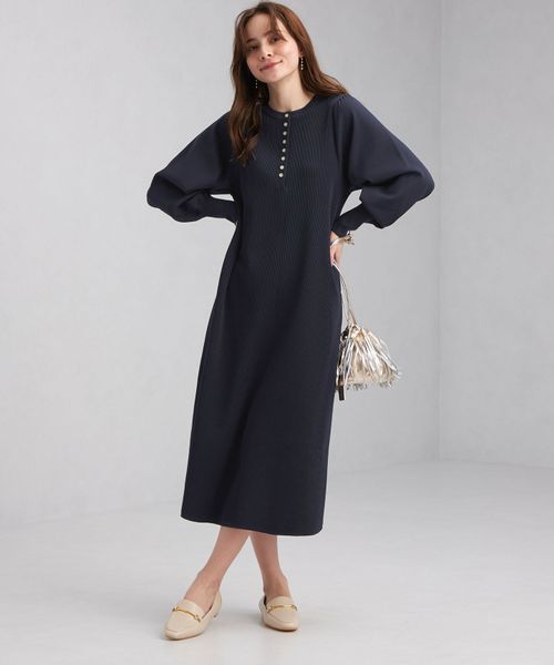 クルーネック ニット フォルム ワンピース ウォッシャブル