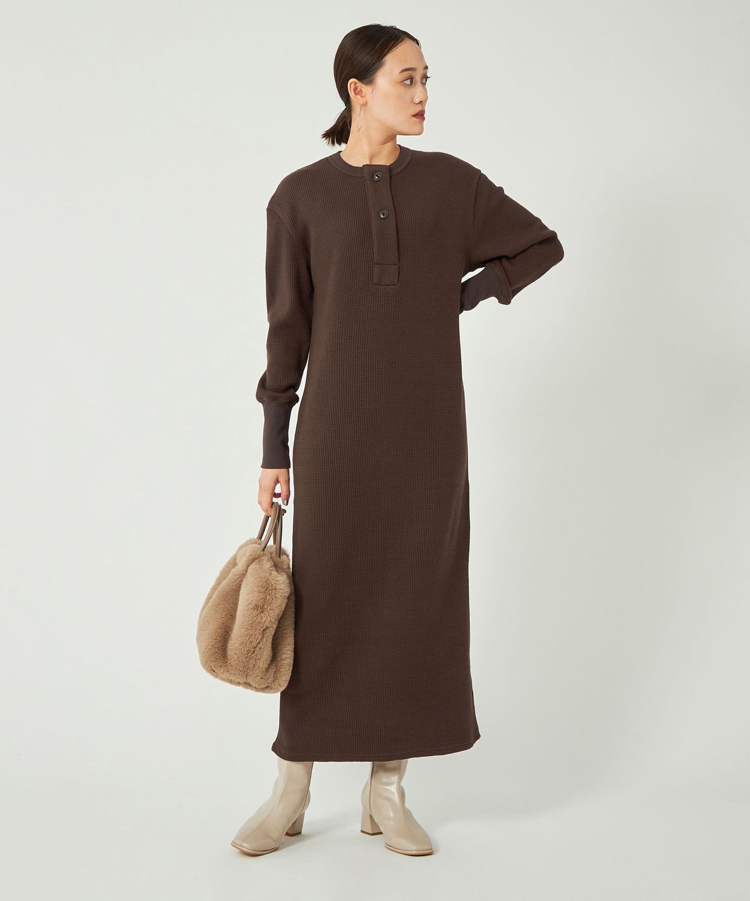 リップル洋品店 ezu イエロー ブラウン ワンピース 別注】＜MEYAME×green label relaxing＞ワッフル ワンピース