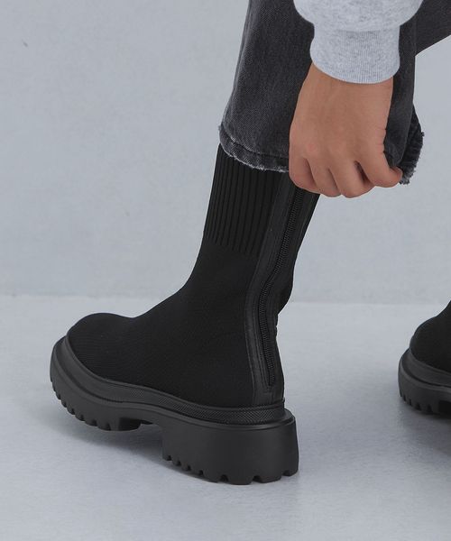 ストレッチ ニット ショートブーツ ― 撥水 ―