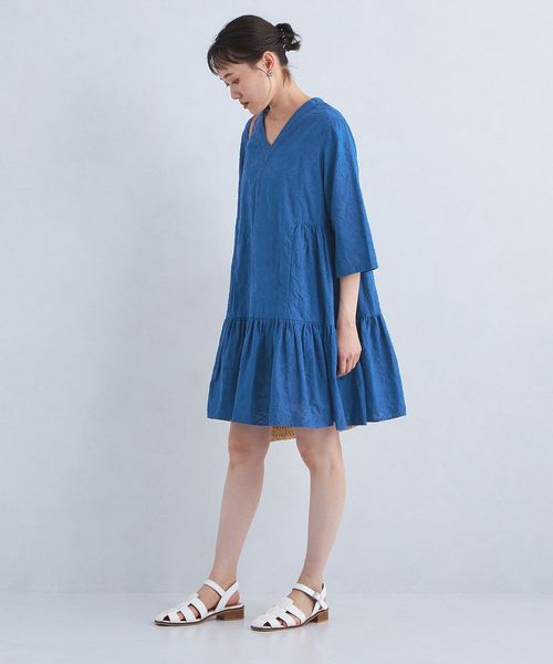 ミュウミュウ 2019年製 ワンピース ロング フリル 刺繍 40 M 白 紺  