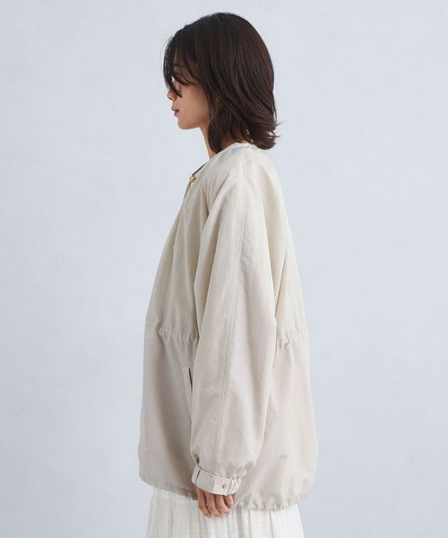 size SHORTあり］ギャザー ノーカラー ブルゾン ―撥水―