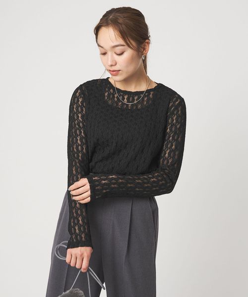 green label relaxing/【WEB限定】＜at ease＞シャーリングレース プルオーバー カットソー/Tシャツ / カットソー