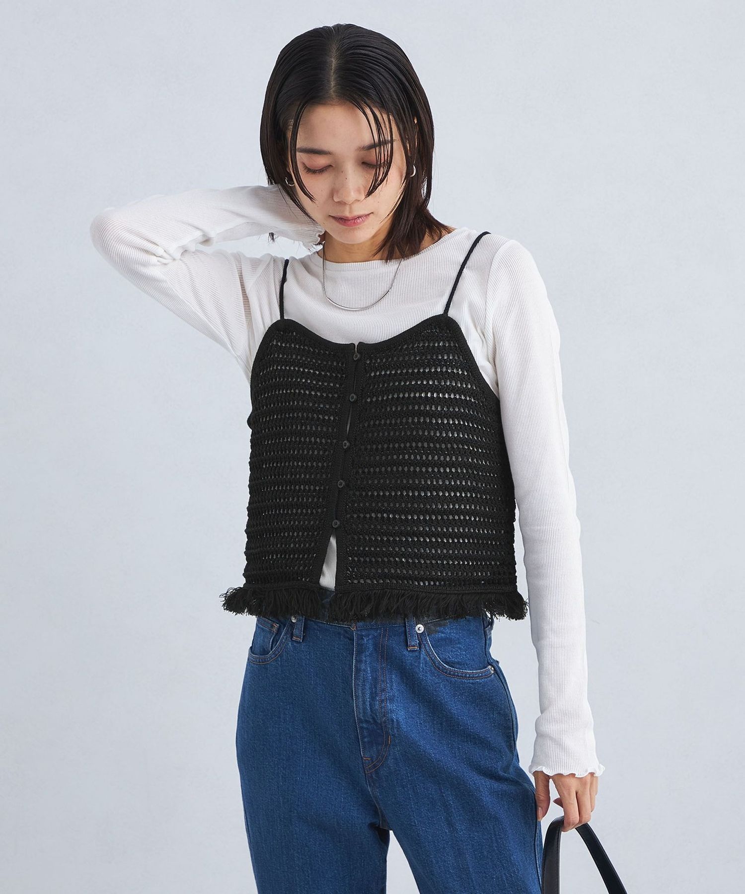 1度着用のみ❀UNITED TOKYO　フロッシュニットビスチェ　黒　新潟製 メッシュ ニット ビスチェ ―ウォッシャブル―