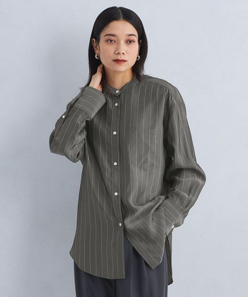 SEASONAL COLLECTION＞ストライプ バンドカラー シャツ