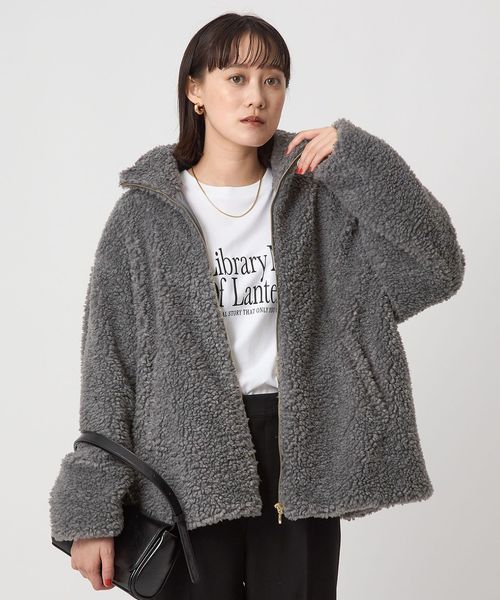 【♪様限定】Curensology ボアスタンドジップブルゾン チャコールグレー ♪様限定】Curensology ボアスタンドジップブルゾン