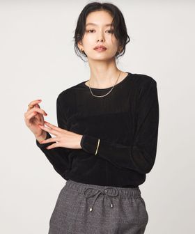 green label relaxing/シアー フロッキー ラメ ロングスリーブ プルオーバー/Tシャツ / カットソー