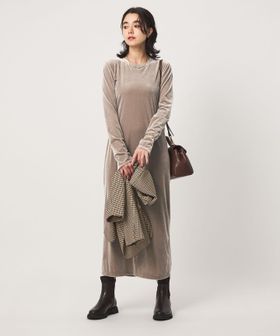 green label relaxing/［size SHORTあり］ベロア ロングスリーブ ワンピース/ワンピース