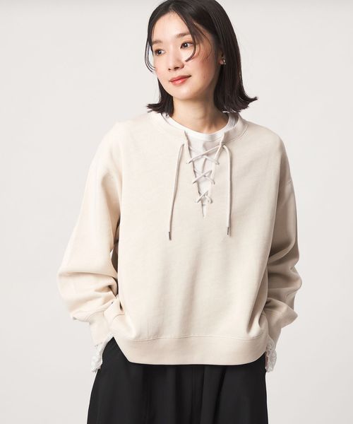 green label relaxing/【WEB限定】＜at ease＞ダブルフェイス レースアップ プルオーバー カットソー/Tシャツ / カットソー