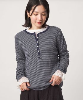 green label relaxing/【WEB限定】＜at ease＞マルチボーダー ヘンリーネック カットソー/Tシャツ / カットソー