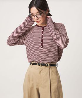 green label relaxing/【WEB限定】＜at ease＞マルチボーダー ヘンリーネック カットソー/Tシャツ / カットソー