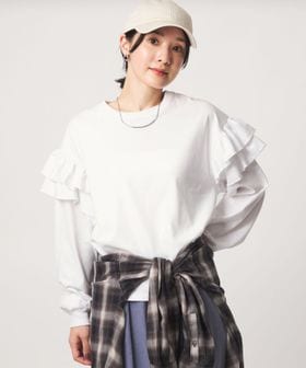 green label relaxing/【WEB限定】＜at ease＞ソデ フリル ロングスリーブ プルオーバー カットソー/Tシャツ / カットソー