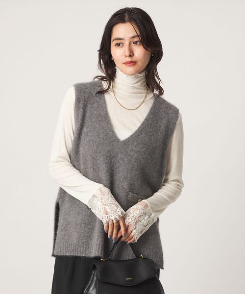 green label relaxing/テレコ ソデ レース タートルネック プルオーバー/Tシャツ / カットソー