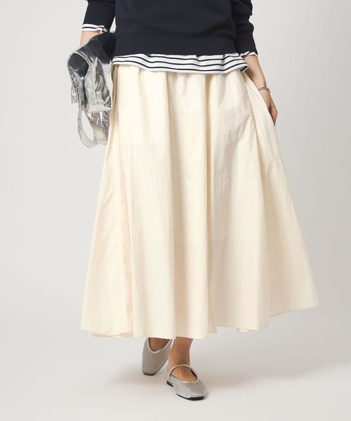 green label relaxing/ギャザー フレア スカート オフホワイト/ミモレ / ロング