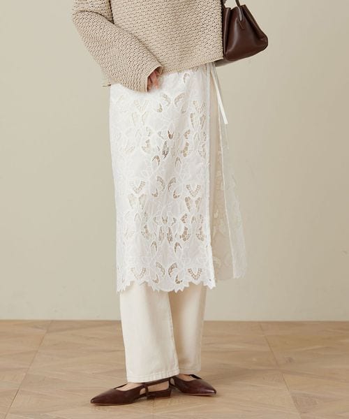 green label relaxing/レース レイヤード スカート/ひざ丈