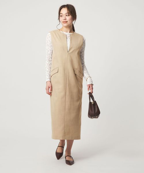 green label relaxing/［size SHORTあり］リネンライク キーネック ジャンパースカート/ジャンパースカート