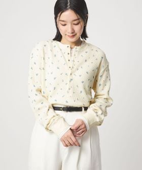 green label relaxing/【WEB限定】＜at ease＞ワッフル ヘンリーネック  フラワープリント カットソー/Tシャツ / カットソー