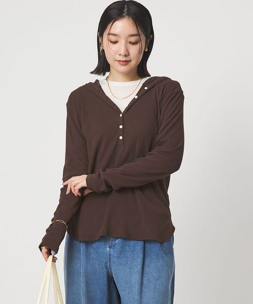 green label relaxing/【WEB限定】＜at ease＞シアーテレコ フード ロングスリーブ カットソー/Tシャツ / カットソー