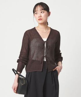 green label relaxing/メッシュ リボン Vネック カーディガン/カーディガン / ボレロ