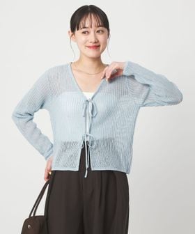 green label relaxing/メッシュ リボン Vネック カーディガン/カーディガン / ボレロ