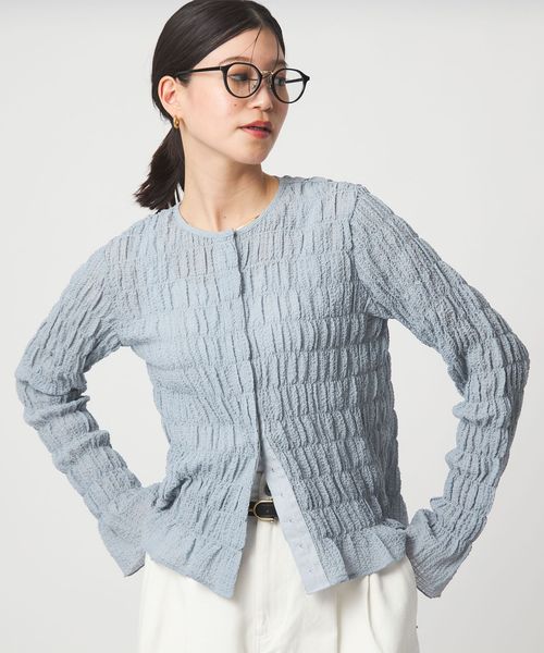 green label relaxing/【WEB限定】＜at ease＞シアー サッカーライク クルーネック カーディガン/カーディガン / ボレロ