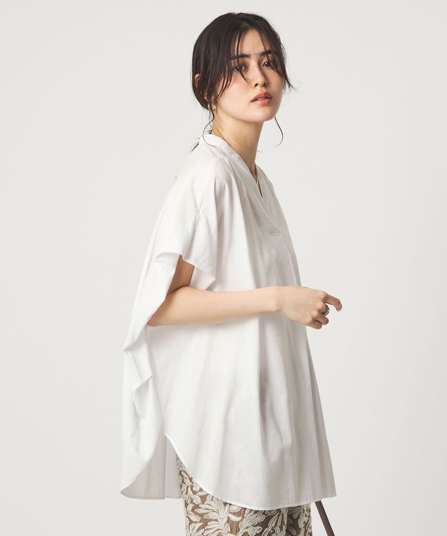size SHORTあり］ショルダー タック スキッパー ブラウス