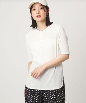 green label relaxing/【WEB限定】＜at ease＞シアーテレコ ヘンリーネック ショートスリーブ カットソー/Tシャツ / カットソー