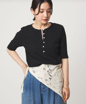 green label relaxing/【WEB限定】＜at ease＞シアーテレコ ヘンリーネック ショートスリーブ カットソー/Tシャツ / カットソー