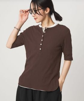 green label relaxing/【WEB限定】＜at ease＞シアーテレコ ヘンリーネック ショートスリーブ カットソー/Tシャツ / カットソー
