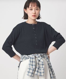 green label relaxing/【WEB限定】＜at ease＞ワッフル ヘンリーネック 5分袖 カットソー/Tシャツ / カットソー