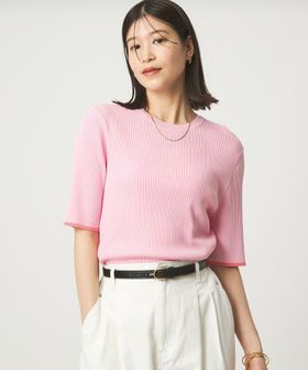 green label relaxing/【WEB限定】＜at ease＞ソデサキ バイカラー 5分袖 プルオーバー ニット/ニット / セーター