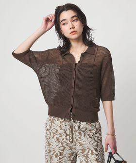 green label relaxing/メッシュ ポロカーディガン ニット ウォッシャブル/カーディガン / ボレロ