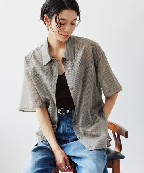 green label relaxing/【結論シリーズ】リボンハイウエストシャツ［size SHORTあり］/シャツ / ブラウス
