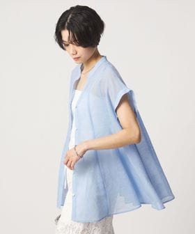 green label relaxing/ラミーライク マチフレア ショートスリーブ ブラウス 通気性/シャツ / ブラウス