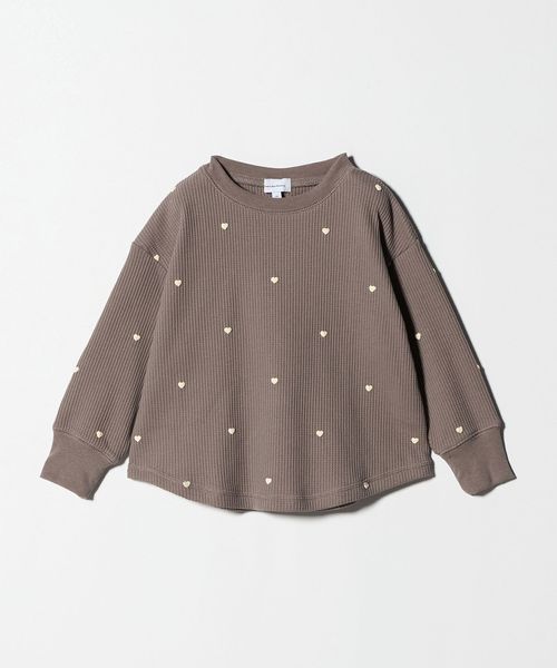 ハート総柄 ワッフル ロングスリーブTシャツ / キッズ 100cmー160cm
