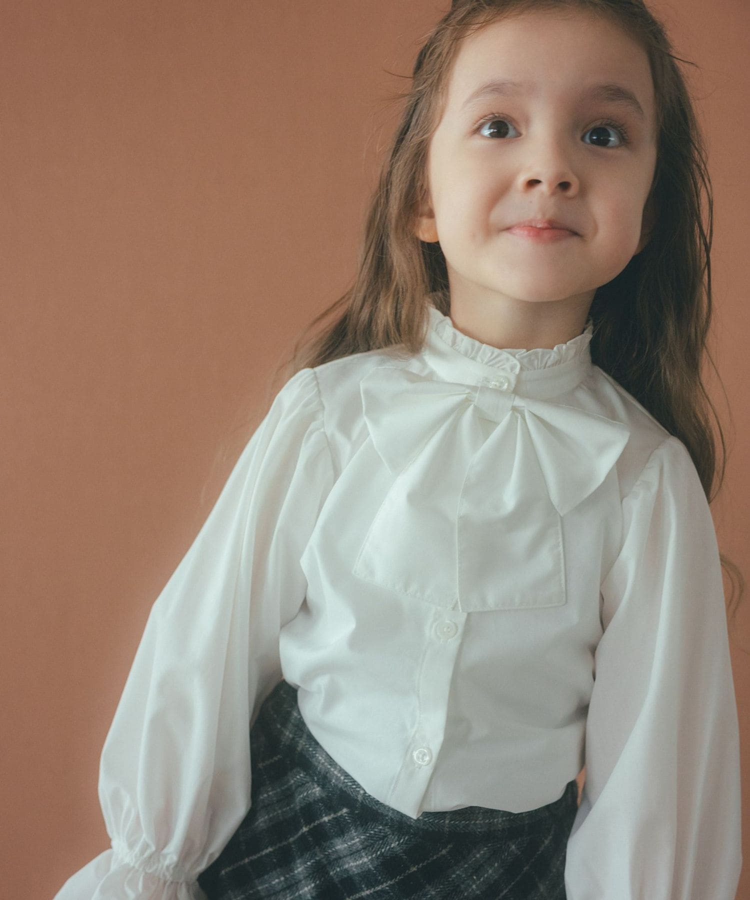 スタンドカラー フリルリボン ブラウス/ キッズ 110cm―130cm