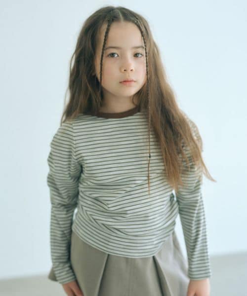 green label relaxing/【COOL CHIC GIRLS STYLE】ボーダー シャーリング プルオーバー / キッズ120cm―160cm/Tシャツ / カットソー