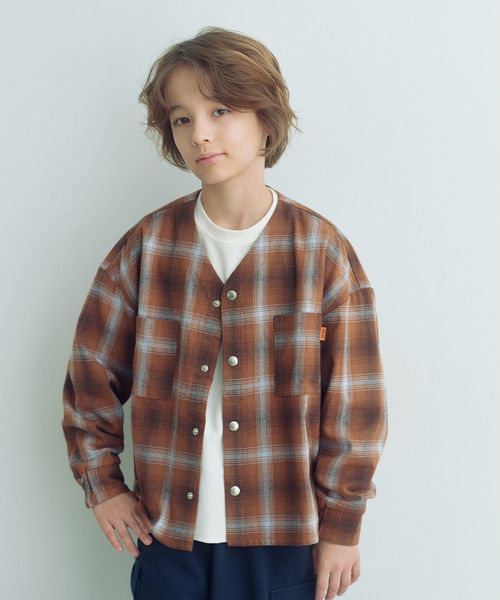 UNIVERSAL OVERALL/【別注】＜UNIVERSAL OVERALL＞Vネック チェック カーディガン / キッズ 140cm―160cm/カーディガン / ボレロ