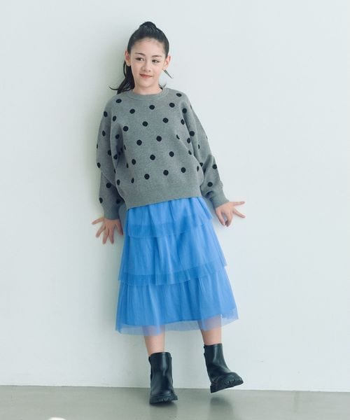 green label relaxing/プリーツ チュール ティアードスカート / キッズ 140cmー160cm/ひざ丈