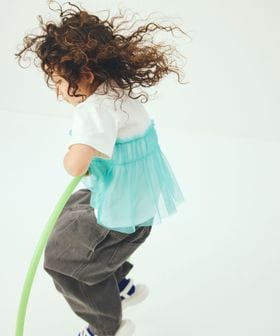 green label relaxing/【スタメンシリーズ】チュールドッキング Tシャツ / キッズ  100cm―160cm UVカット 接触冷感  吸水速乾/Tシャツ / カットソー